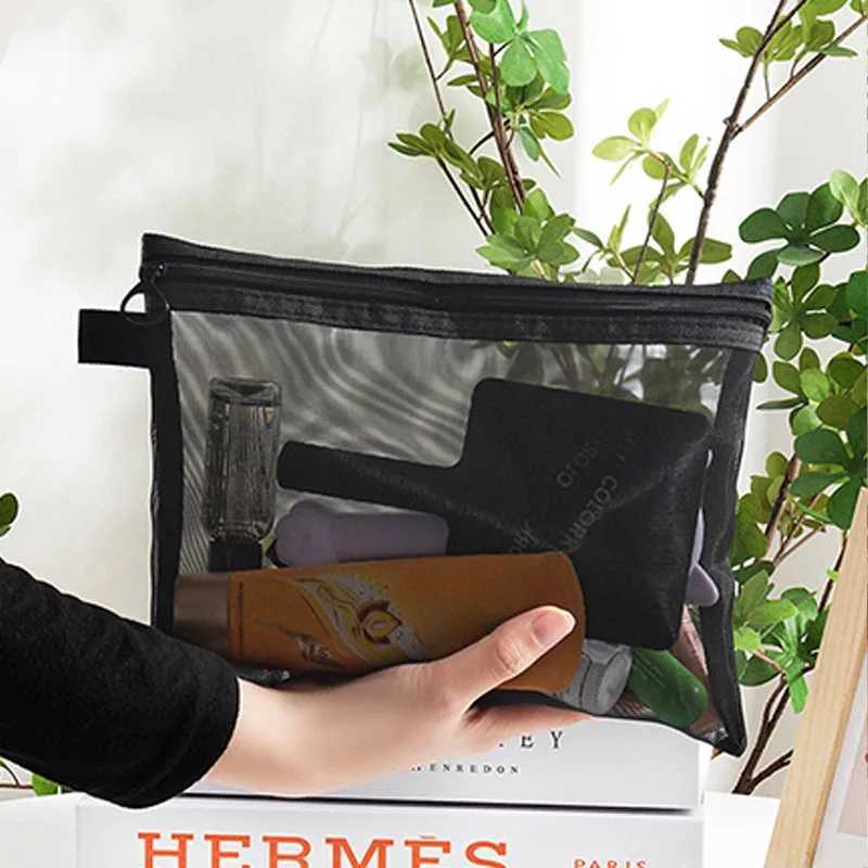 1PC Transparent Mesh Cosmetic Bag Large Capacity Travel PortableXJ241206