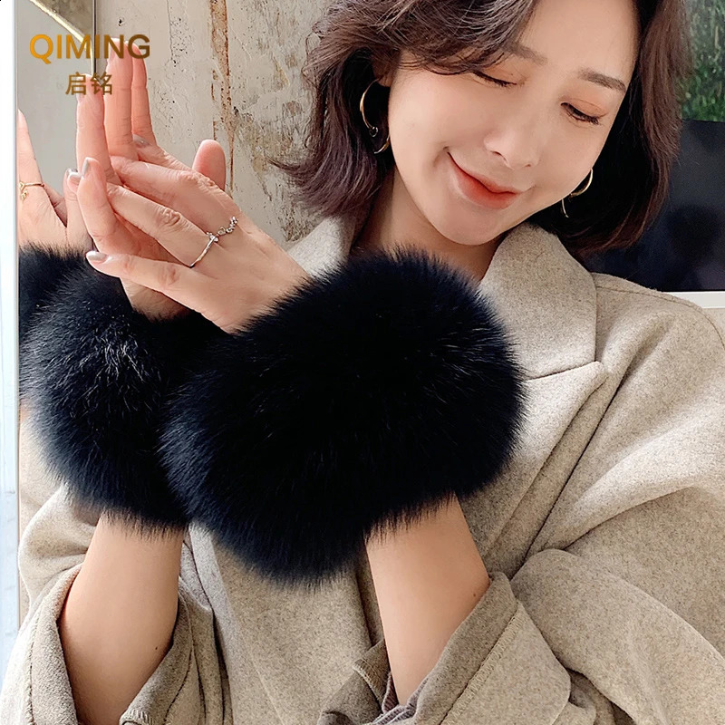 Winter real fox fur cuffs warm fur wrist cuffs fur sleeves fluffy fur cuffs womens outerwear arm cuffs bracelet wristband 241206