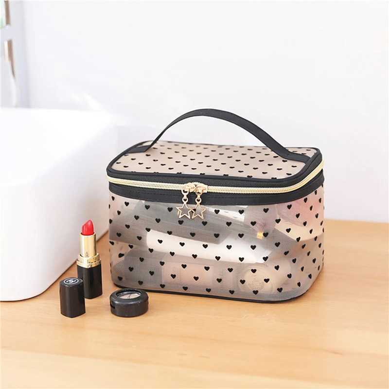 1PCS 5PCS Love Makeup Bags Mesh Cosmetic Bag Portable Travel Zipper Pouches for Home Office Accessories Cosmet Bag NewXJ241206