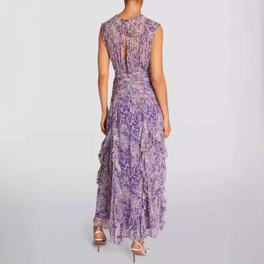 spring/summer off shoulder European American women's V-neck chiffon printed fairy long evening gown 2024 new style chic and elegant clothing