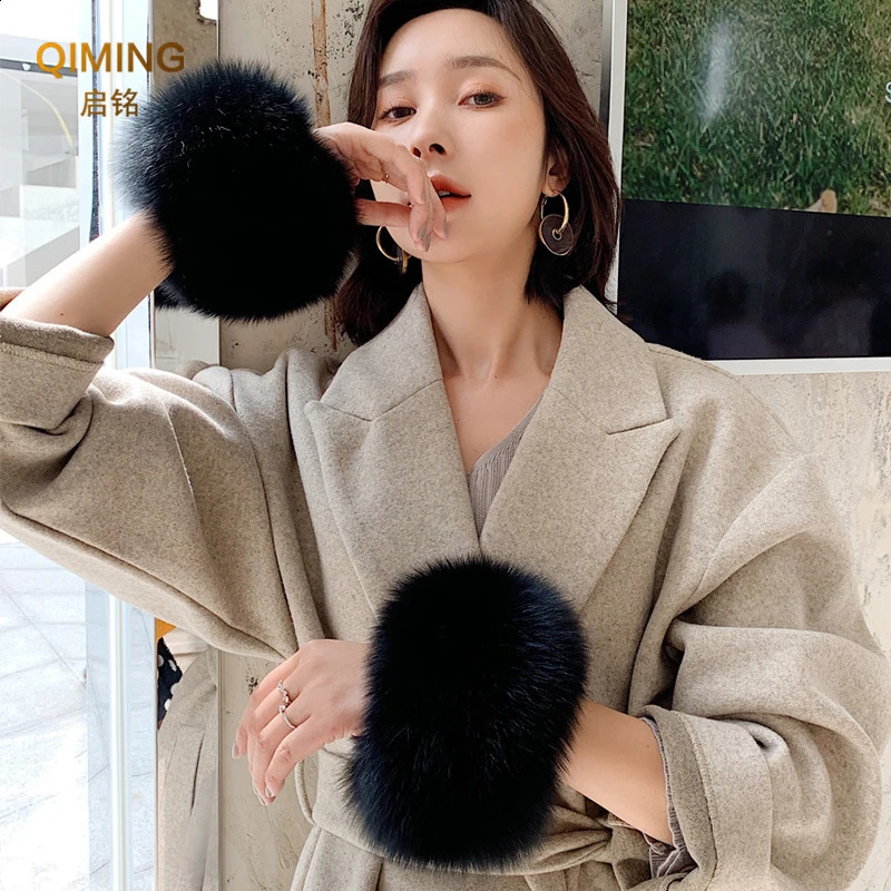 Winter real fox fur cuffs warm fur wrist cuffs fur sleeves fluffy fur cuffs womens outerwear arm cuffs bracelet wristband 241206