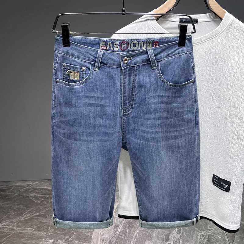 Summer Mens Ultra-thin Denim Shorts Chinese Embroidery Classic Fashion Straight Shorts Business Casual Short Jeans MaleXJ241206