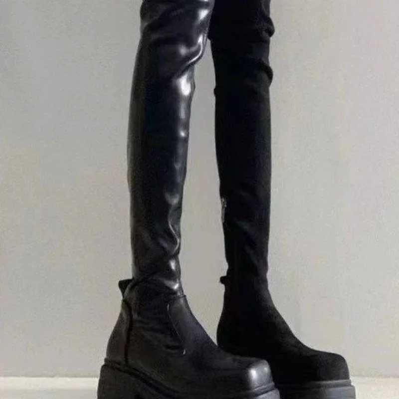 High Quality Warm put your toes on your knees warm thick boots slim winter ladies high H Fem shoes T241206