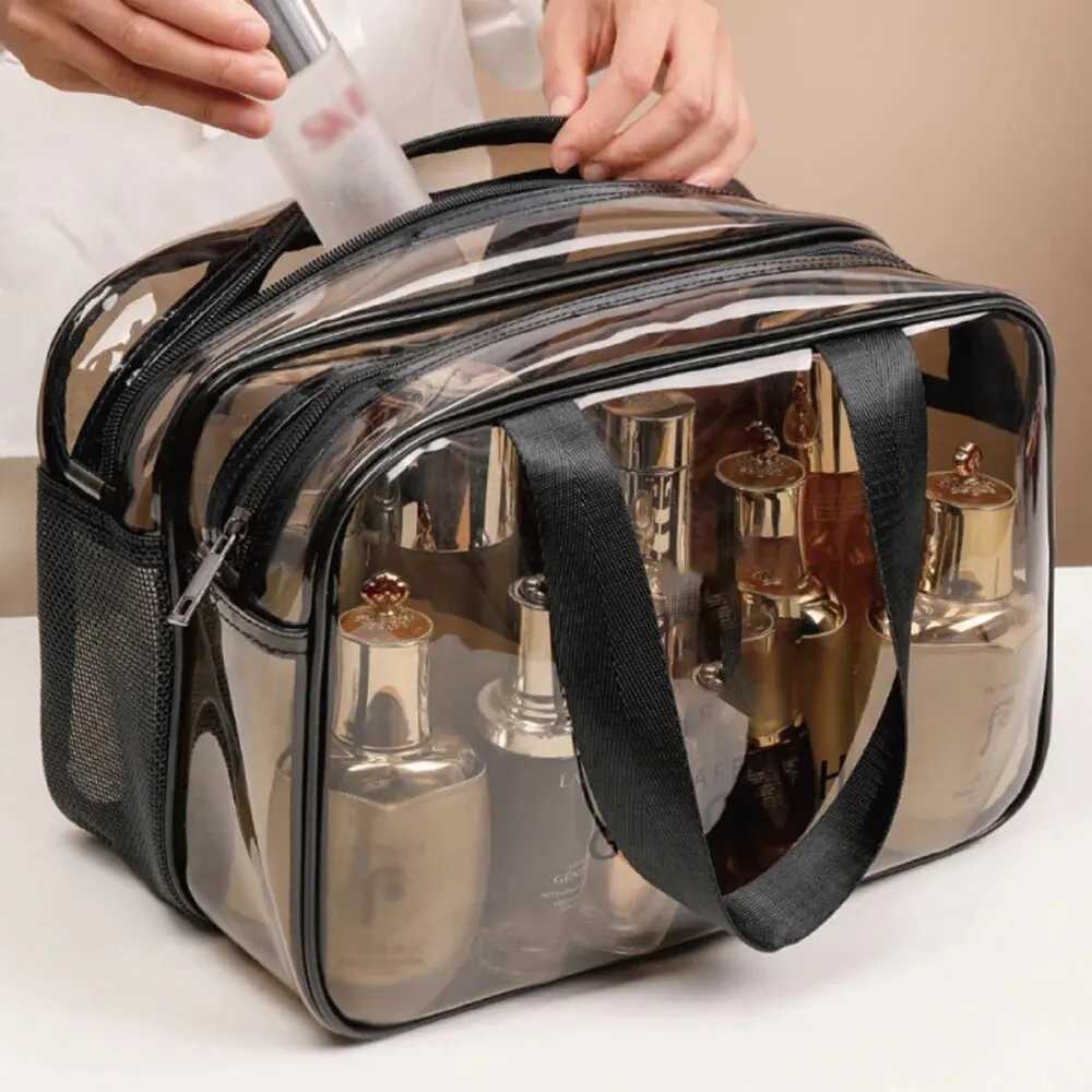 Dry Wet Separati Transparent Waterproof Makeup Bag With Double-Layer Large Capacity Portable Pvc Mesh Storage Bag W BagXJ241206