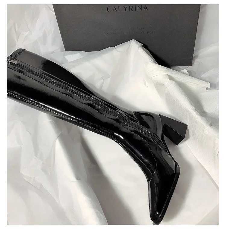 High Quality High H Autumn/Winter Warm Patent Leather Black Boots Warm Stovepipe Zipper High Boots Womens Shoes Lg Boots T241206