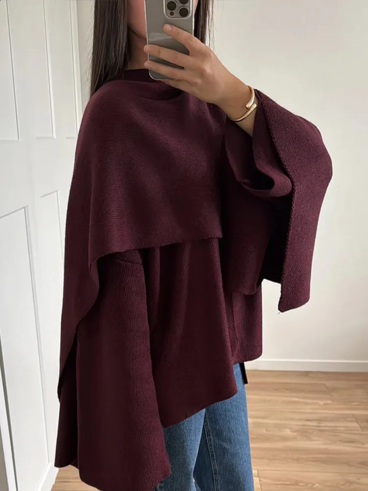 2024 Burgundy Red Elegant Scarf Collar Woolen Overcoat Women Fashion Long Sleeved Lace Up Oversized Jacket Female Chic Outerwear 241205