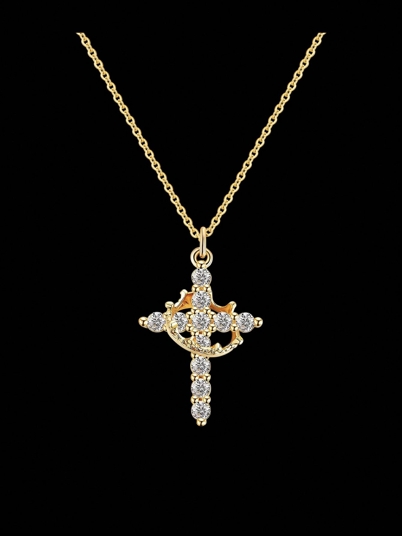 Other Cross Crown Pendant Choker Necklace - Silver/Gold Chain Trendy Jewelry for Women Men Girls Party Holiday Gift S25315
