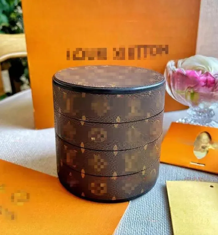 Fashion leather designer storage box with mirror Desktop storage box 4 layers compartments