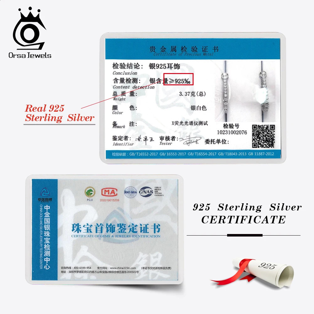 ORSA JEWELS 925 sterling silver 2.5mm round cut CZ womens tennis chain earrings 4A zirconia ring earrings jewelry SE395 241205