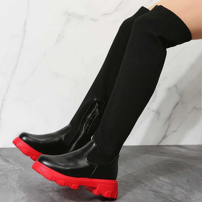 High Quality Youth Girls Flatten Heights Platform Shoes Wen Autumn Winter Breathable Elastic Knitted Socks High Thick Sole Boots T241206