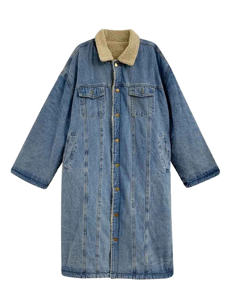 2024 Winter Wool Denim Coat Womens Medium length Loose Temperature BF Ultra thin Thick Warm Fried Street Cotton 3341 241206