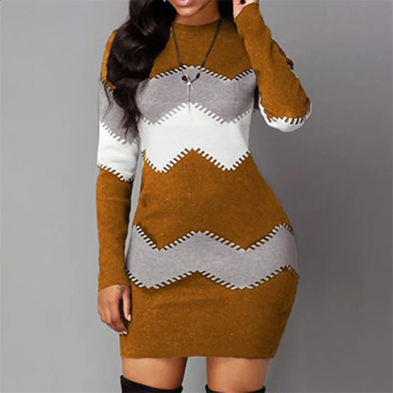 Women Elegant Patchwork Long Sleeve Warm Dress Autumn Winter Rib Knit Sweater Casual Turtleneck Pullover Mini Dresses 241205