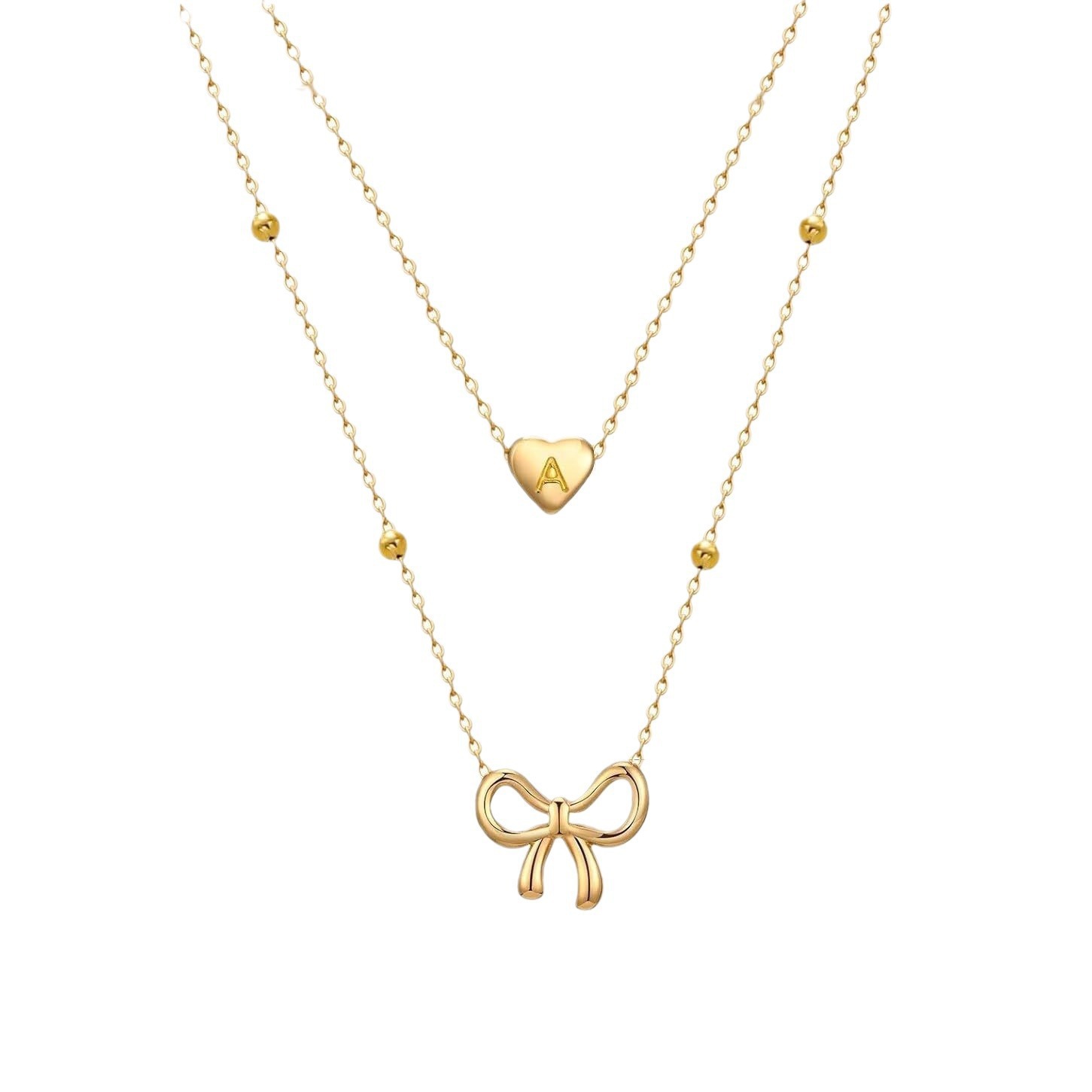 Fashion Light Luxury Jewelry Gold Plated 26 Letter Initial for Women Love Pendant Bow Layered Necklace