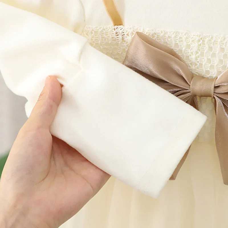 (9 Months -3 Years Old) Spring And Autumn New Fake Two Piece Baby Girl Princess Dress Sweet Bow ChildrenS Long Sleeve ClothesXJ241206