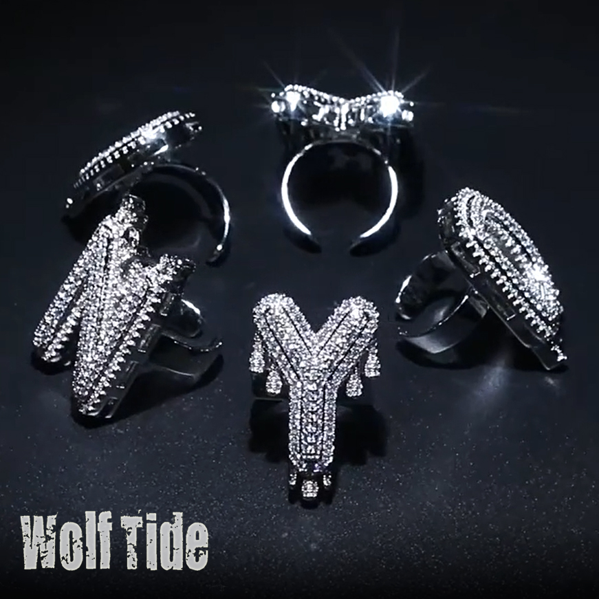 New Fashion Hip Hop Water Drop Custom Letter Open Ring Diy Initial Personalized Cuff Adjustable Full Cubic Zirconia Finger Rings Mens And Womens Handi