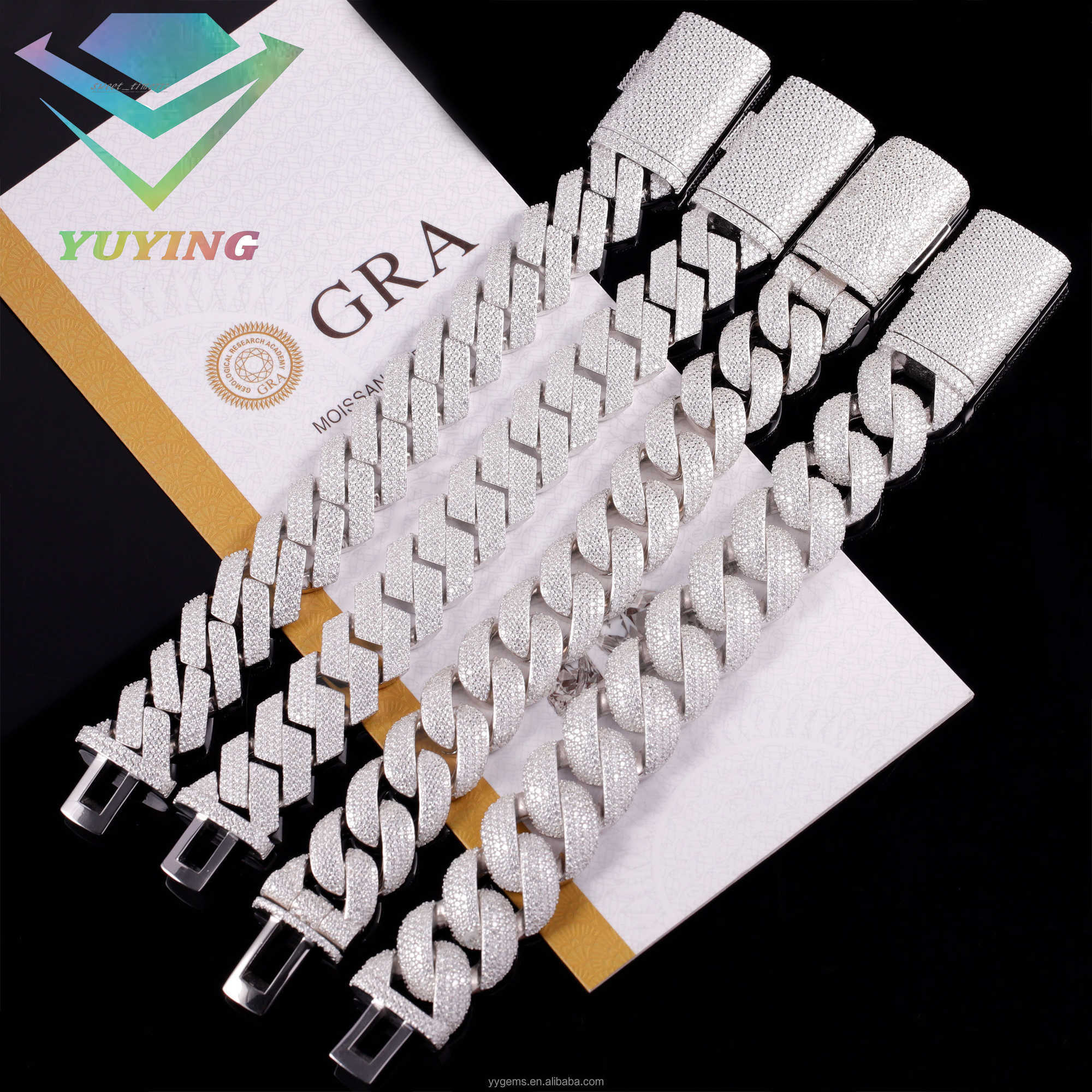 Hip Hop iced out 20mm 22mm Moissanite Bracelet Jewelry 925 Sterling Silver Men Bracelet VVS Moissanite Cuban Link Bracelet