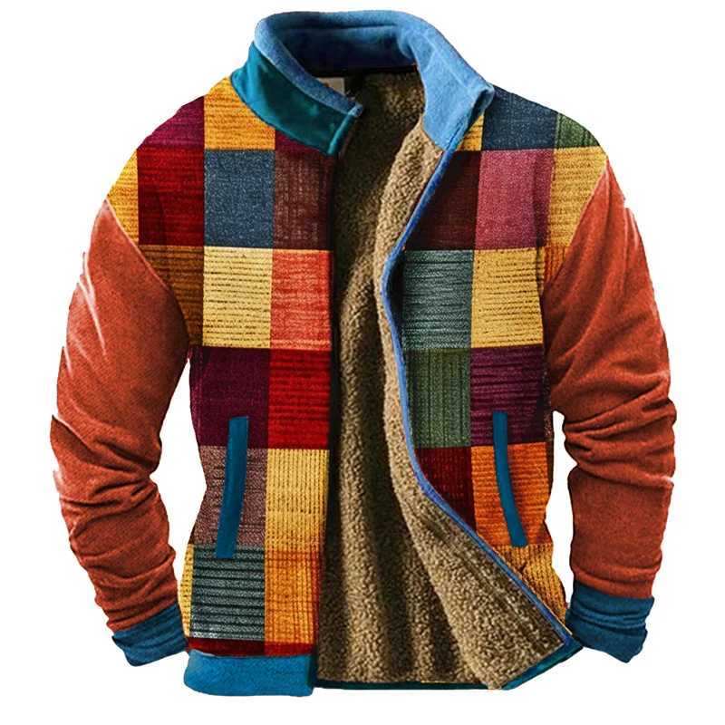 Cross-border hot holiday coat brown long-sleeved stand collar wool winter pattern stitching mens daily zipper coat factXJ241206