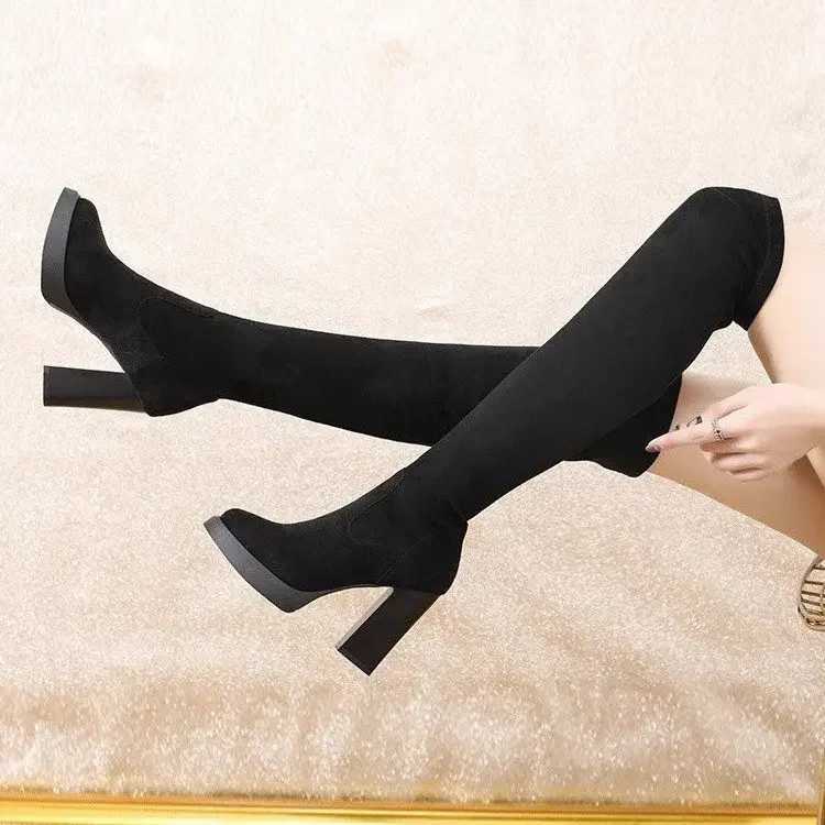 High Quality High toe socks boots knee high winter Fem shoes S brand solid zipper Ccise Wens boots 35-39 T241206