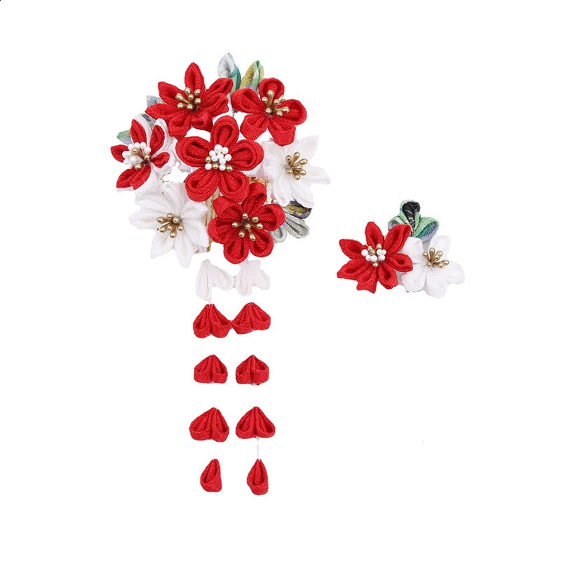 Japanese handmade fabric flower hair accessories clip tassel kimono hair clip female geisha bucket Japanese holiday hair clip 241205