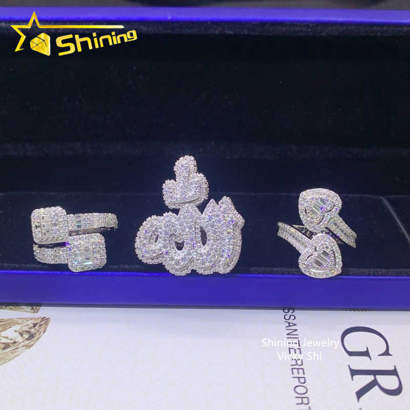 Ready to ship pass diamond tester iced out vvs moissanite diamond rings 925 sterling silver cross hip hop ring