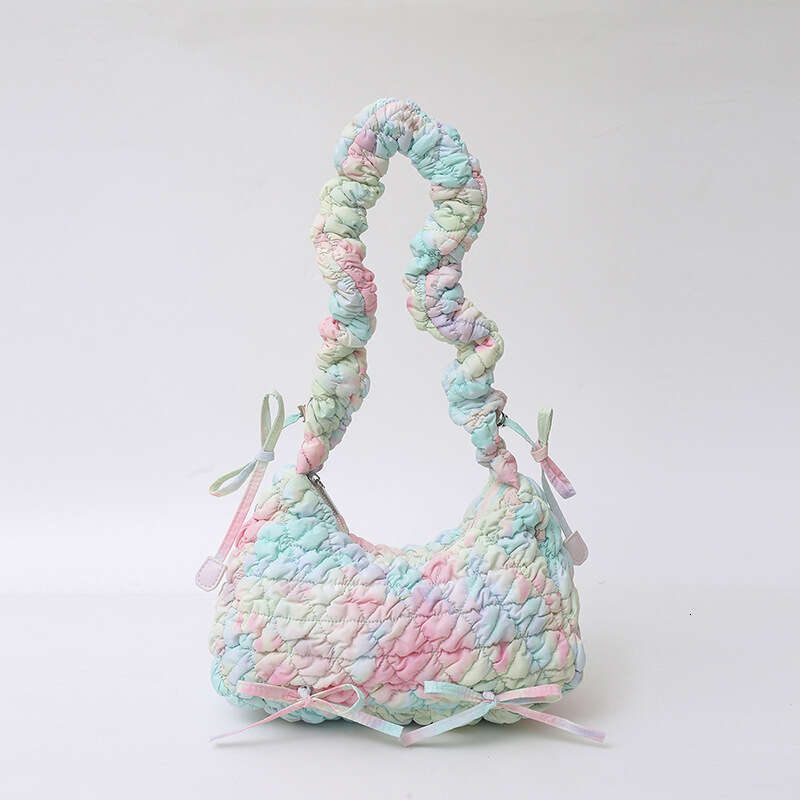 Korean version cloud pleated for women 2025 new butterfly knot dumpling bag, bubble down cotton jacket, single shoulder armpit bag