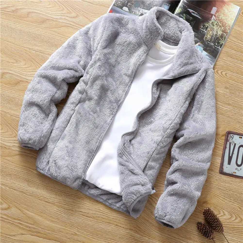 Chic Fluffy Jacket Autumn Winter Solid Color Double Sided Velvet Solid Color Fluffy Jacket Coat ThickXJ241206