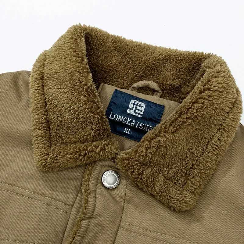 Winter Fleece Jacket Mens Retro Trendy Washed Cotton Windproof Warm Parka Harajuku Hip-Hop Thickened Lamb Wool Collar Male CoatXJ241206