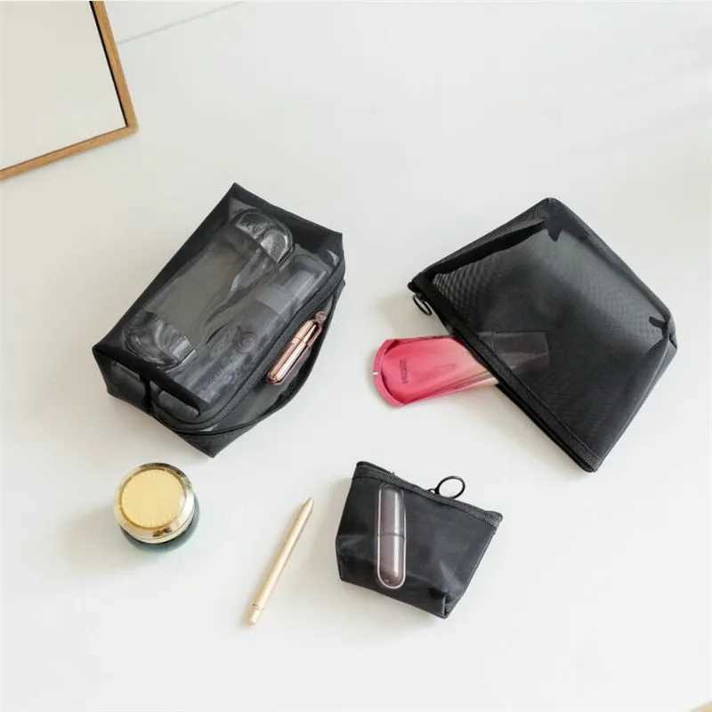 1PC Black Women Men Necessary Cosmetic Bag Transparent Travel Organizer Fi Small Large Black Toiletry Bags Makeup PouchXJ241206