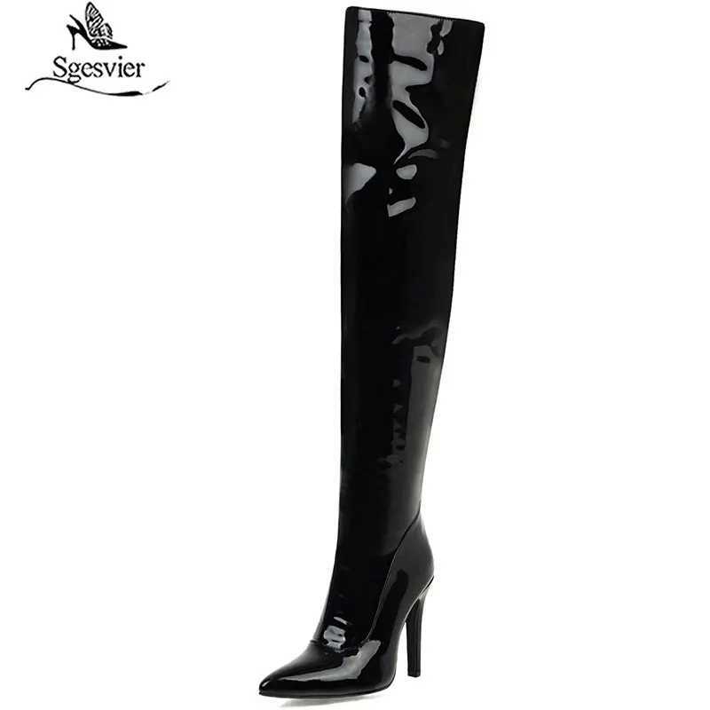 High Quality Sexy Mirror Leather Thick High Heels Wengao H Super Knee Boots Wendian Toe White Fetish Party Lg Shoes T241206