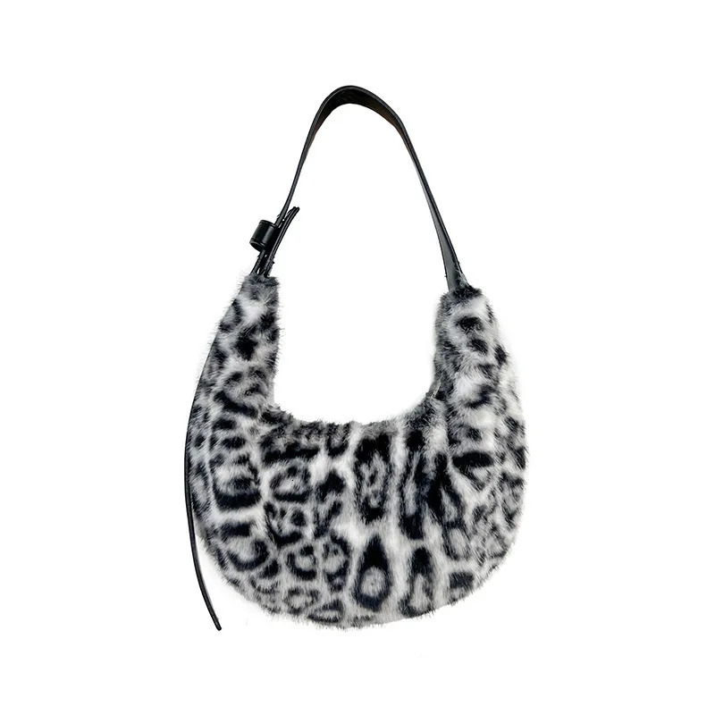 Korean autumn and winter plush print bag ins high-end feel womens handbag with niche personality commuting dumpling bag 241206