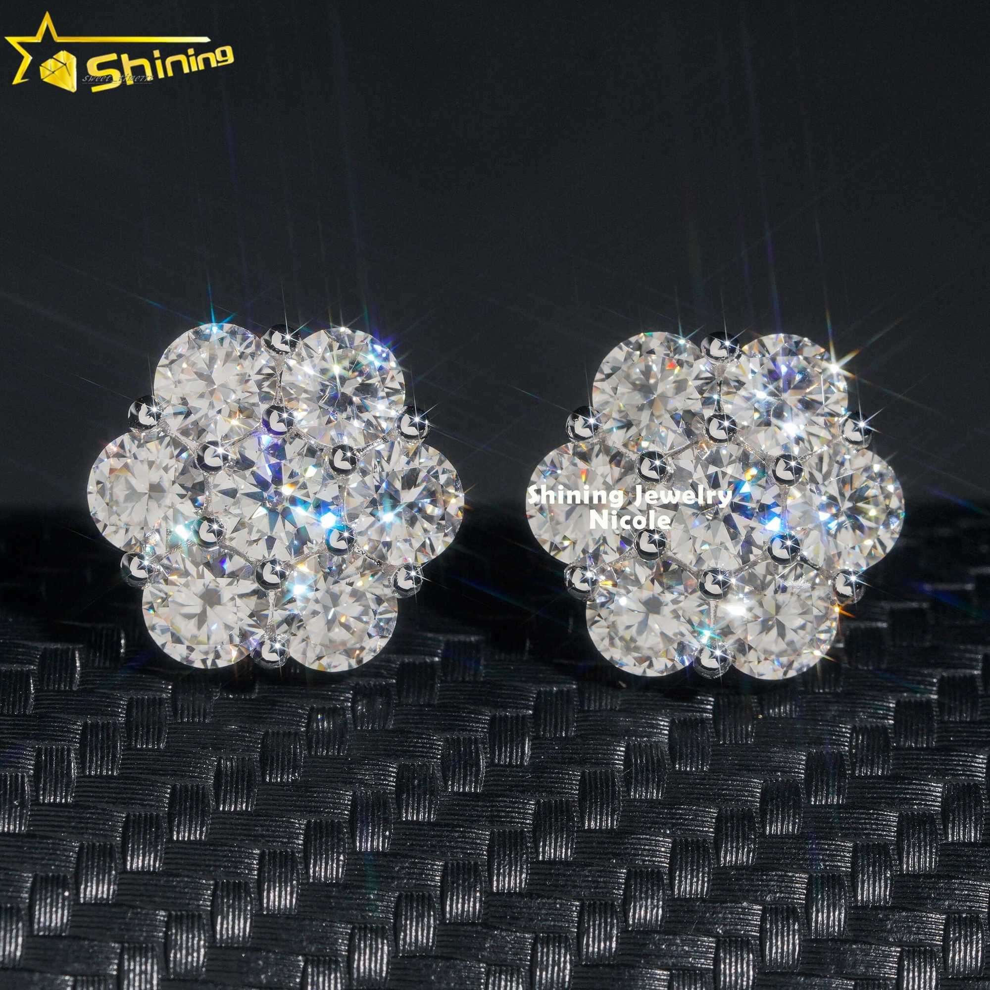 Hip Hop Fashion Iced Out 15MM Width Real 10k Solid Gold VVS Moissanite Flower Earrings for Men