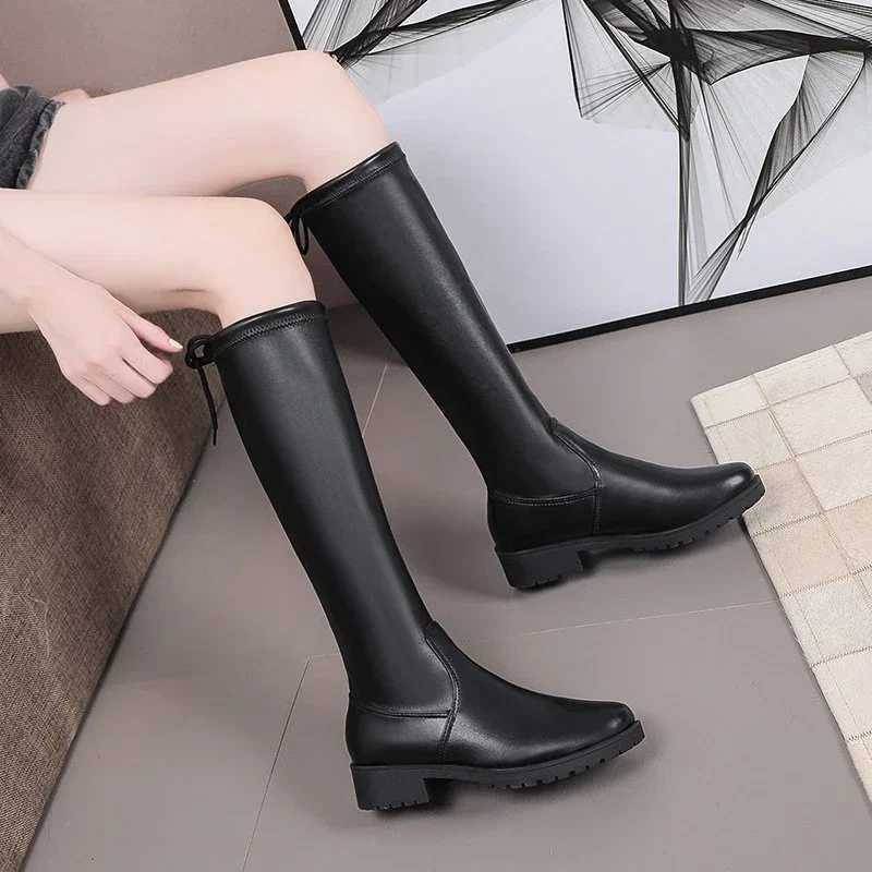 High Quality Wens shoes hot S autumn sliding knee Wens boots round sole solid thick H large size 43 Fi high boots T241206