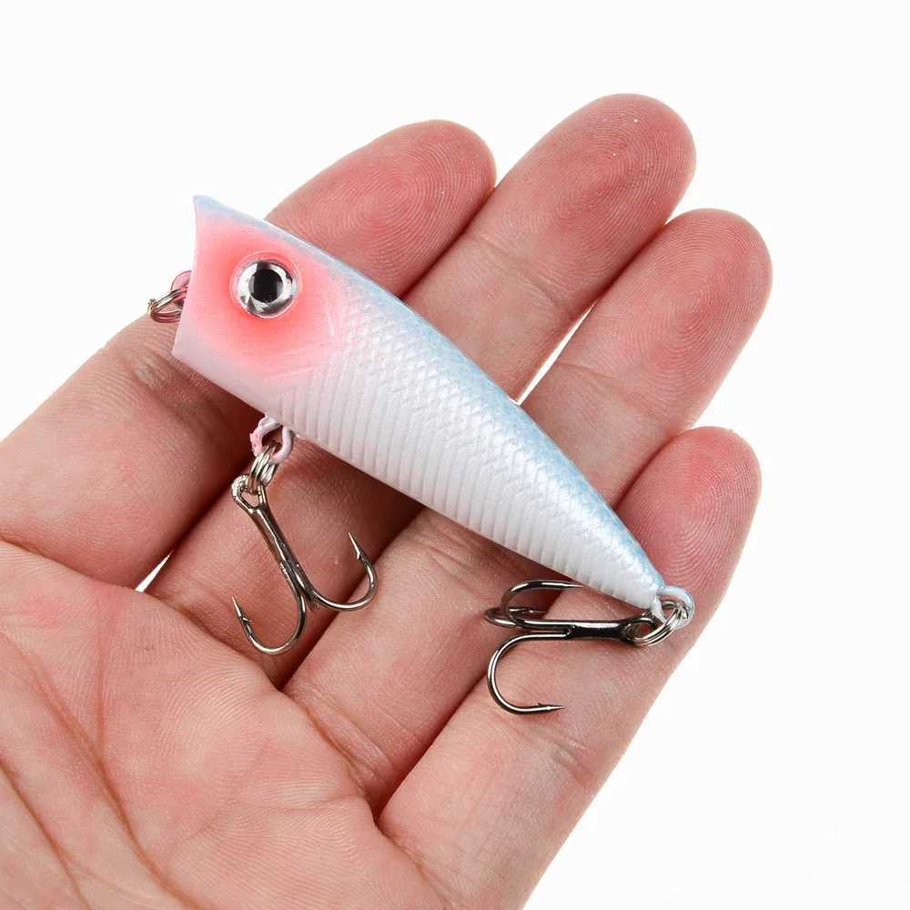 1pc Popper Fishing Lure 6cm/6.5g Hard Bait Artificial Topwater Bass Trout Pike Wobbr Fishing Tack with 2 Treb HooksXJ241128