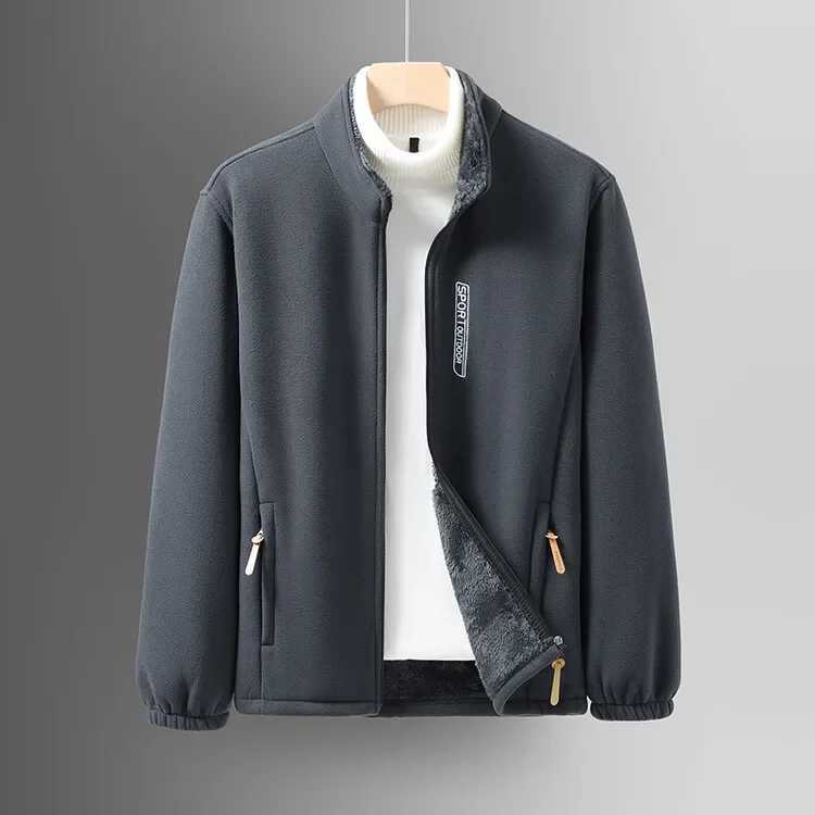 Winter Mens Double-sided Velvet Casual Jacket with Zipper Stand Collar and Velvet Warm JacketXJ241206