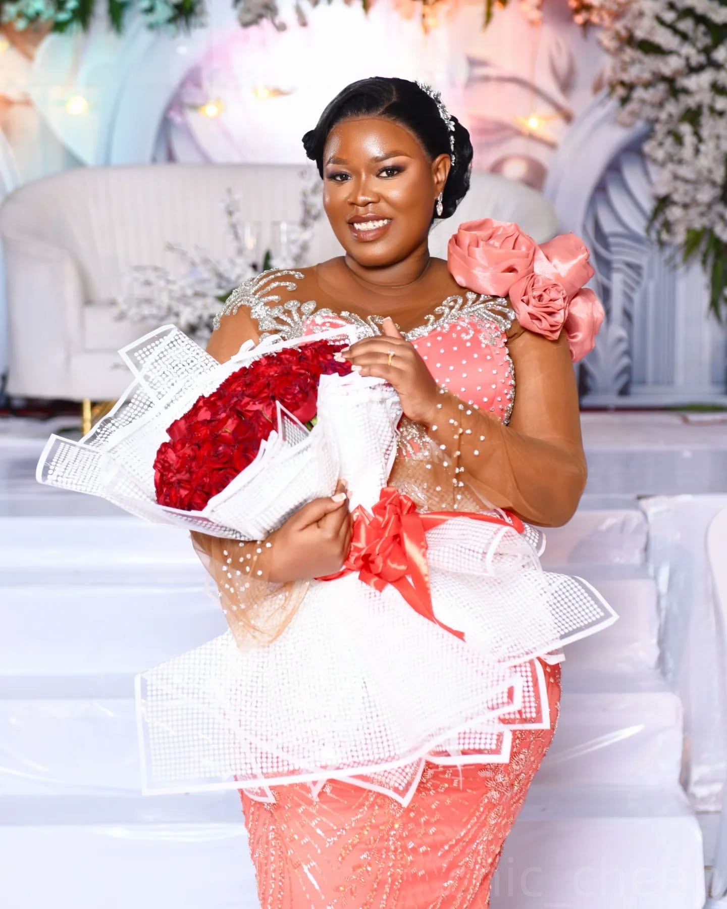 Water Melon Mermaid Prom Dresses 2025 Lace Beaded Flowers Evening Formal Party Second Birthday Engagement Gowns Plus Size Dress For Special Occasions