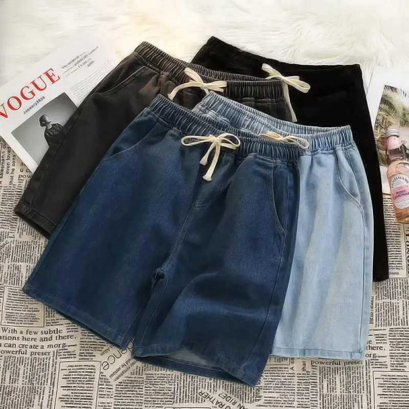 2024 Summer Mens Loose 5-point Baggy Denim Shorts Streetwear Retro Hip Hop Wide Leg Drawstring Shorts JeansXJ241206