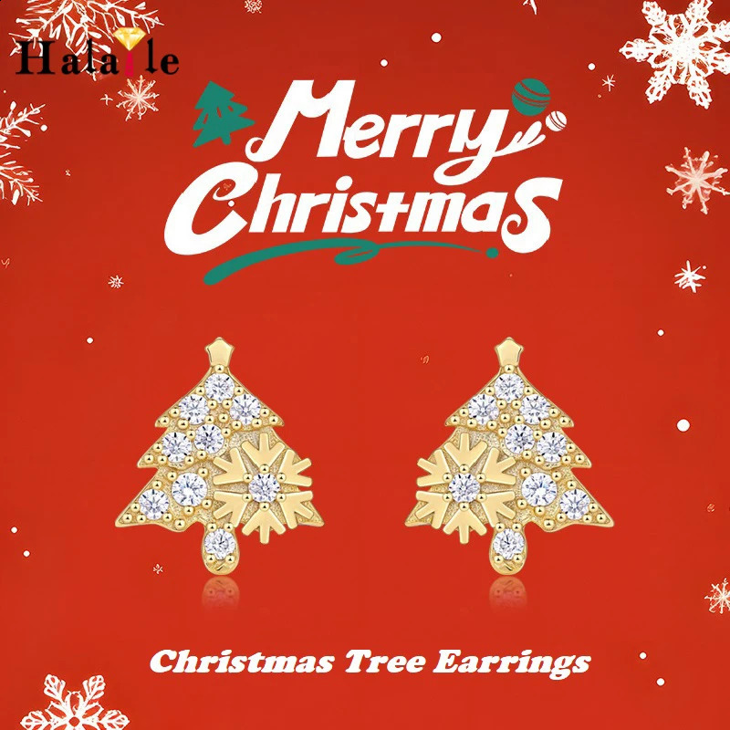 Halaile D Color S925 sterling silver Christmas tree earrings with GRA exquisite jewelry womens Dainty Sparkly gift 241205