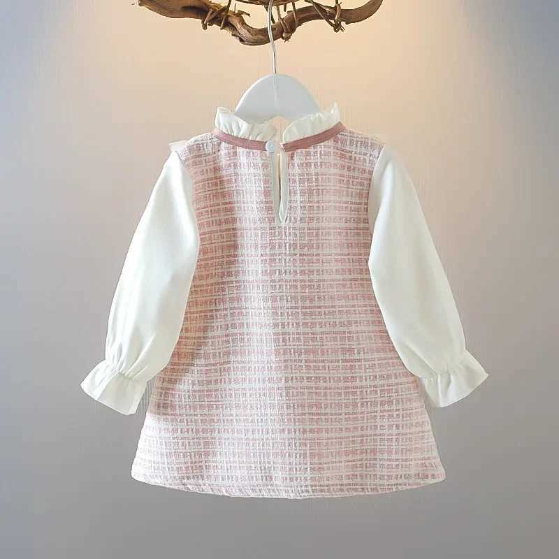 Baby Girl Autumn New Dress Bow Doll Collar Long Sleeved Princess Skirt Plaid Girls ClothingXJ241206