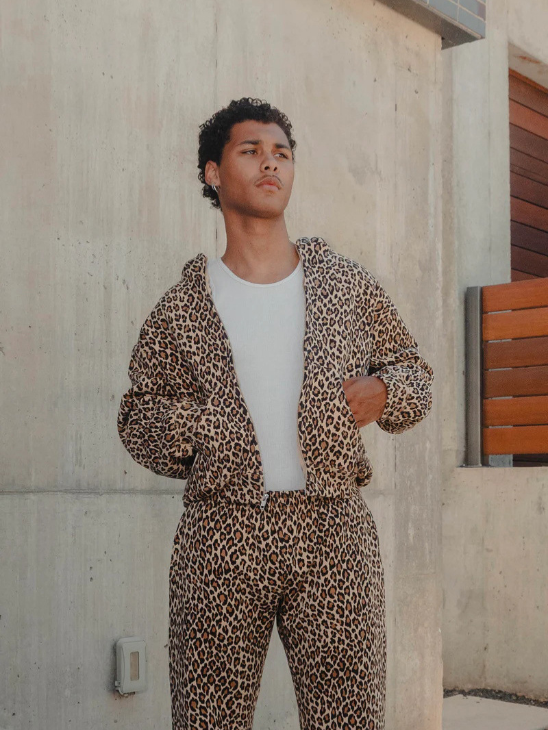 Men's Tracksuits Leopard Digital Print Hoodie With Loose Zipper Cardigan And Sweatshirt
