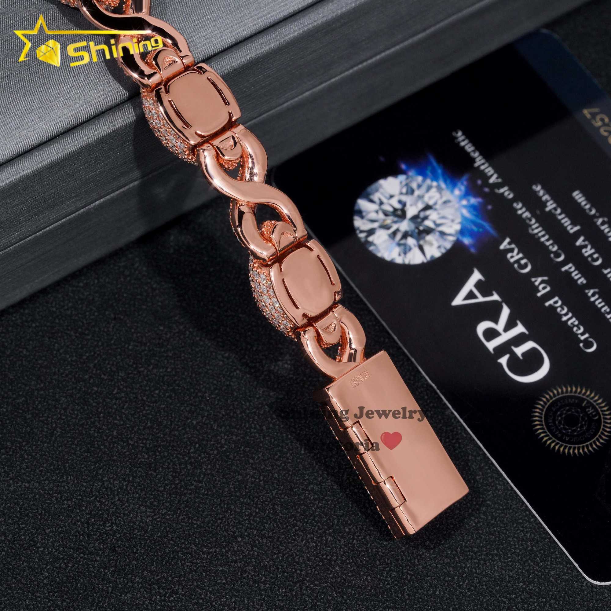 New Trendy Iced Out 12MM Evil Eye Infinity Link Cuban Bracelet For Men Moissanite Diamond Rose Gold Hip Hop Charms Bracelet