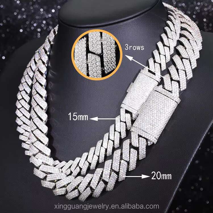 XG RTS 20 mm Wide 3 Rows Dia Cuban Chain iced out moissanite chains solid heavy s sier Fine Jewelry Necklaces A+