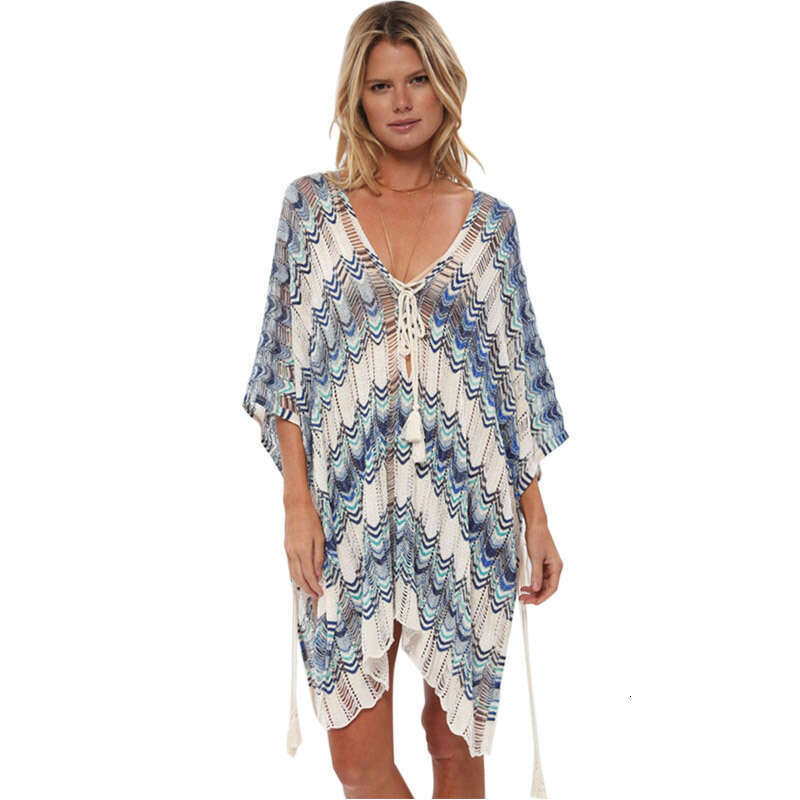 European and American hollow knitted beach cover swimsuit bikini vacation sunscreen women's 2024 new casual fashion trend clothing