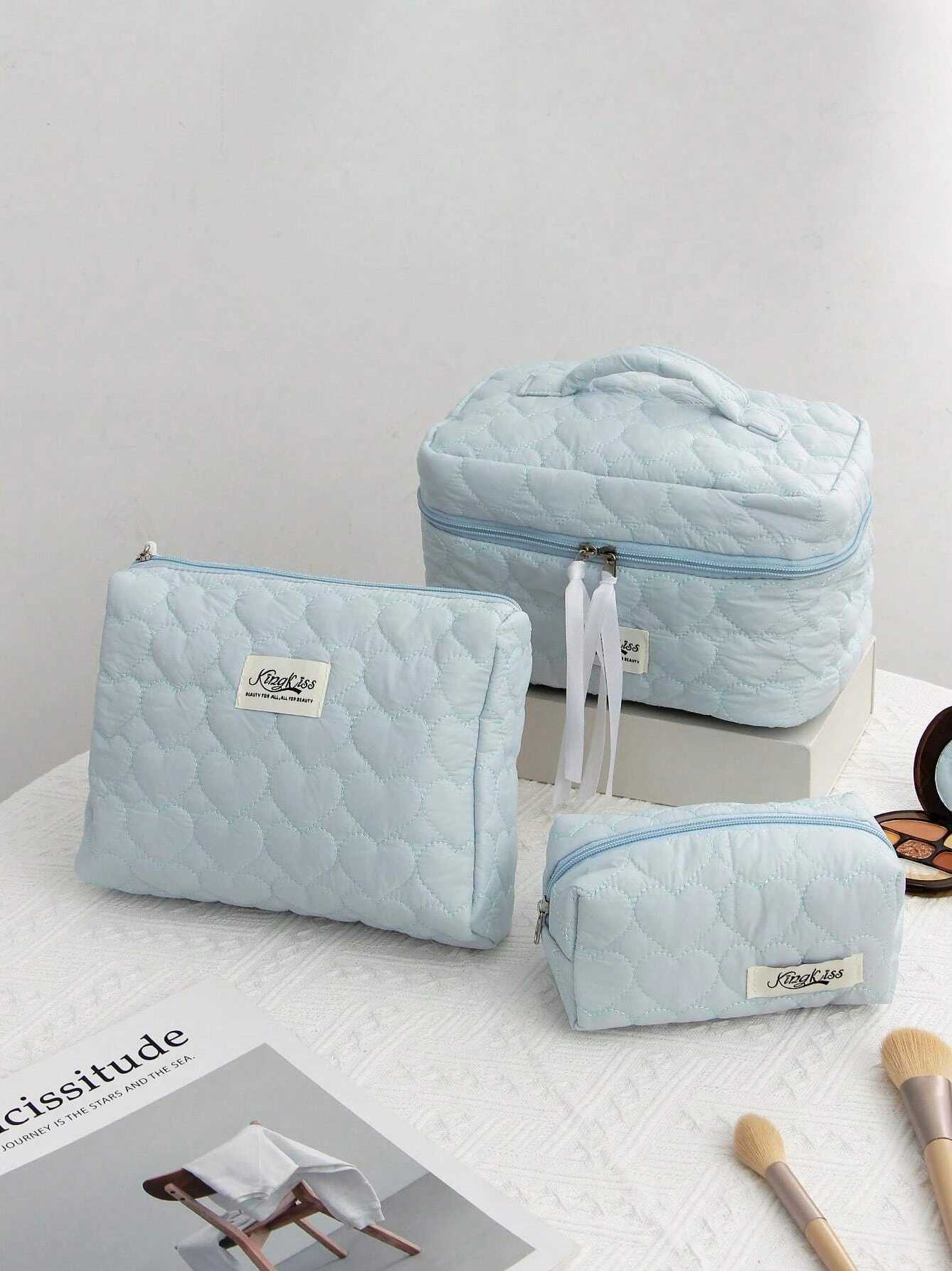 Soft Heart-Shaped Makeup Bag Casual Cosmetic Bag Holiday Portable Packing Cubes Womens Travel Spring Summer Gift Skincare BagXJ241206