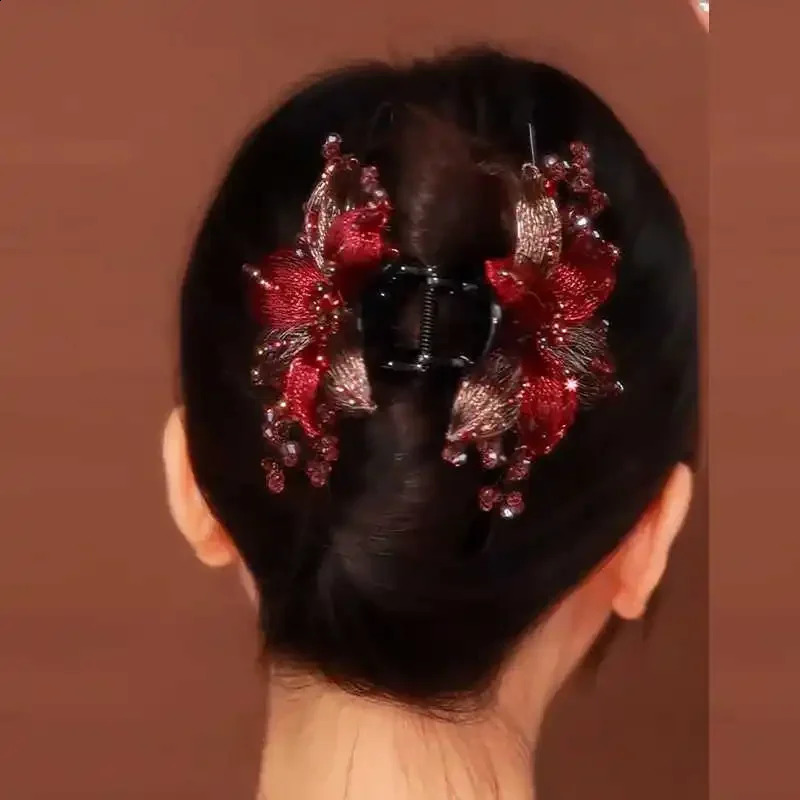 Elegant copper floral bridal hair clip womens hair accessories zircon shark clip headwear clip mothers headwear 241205