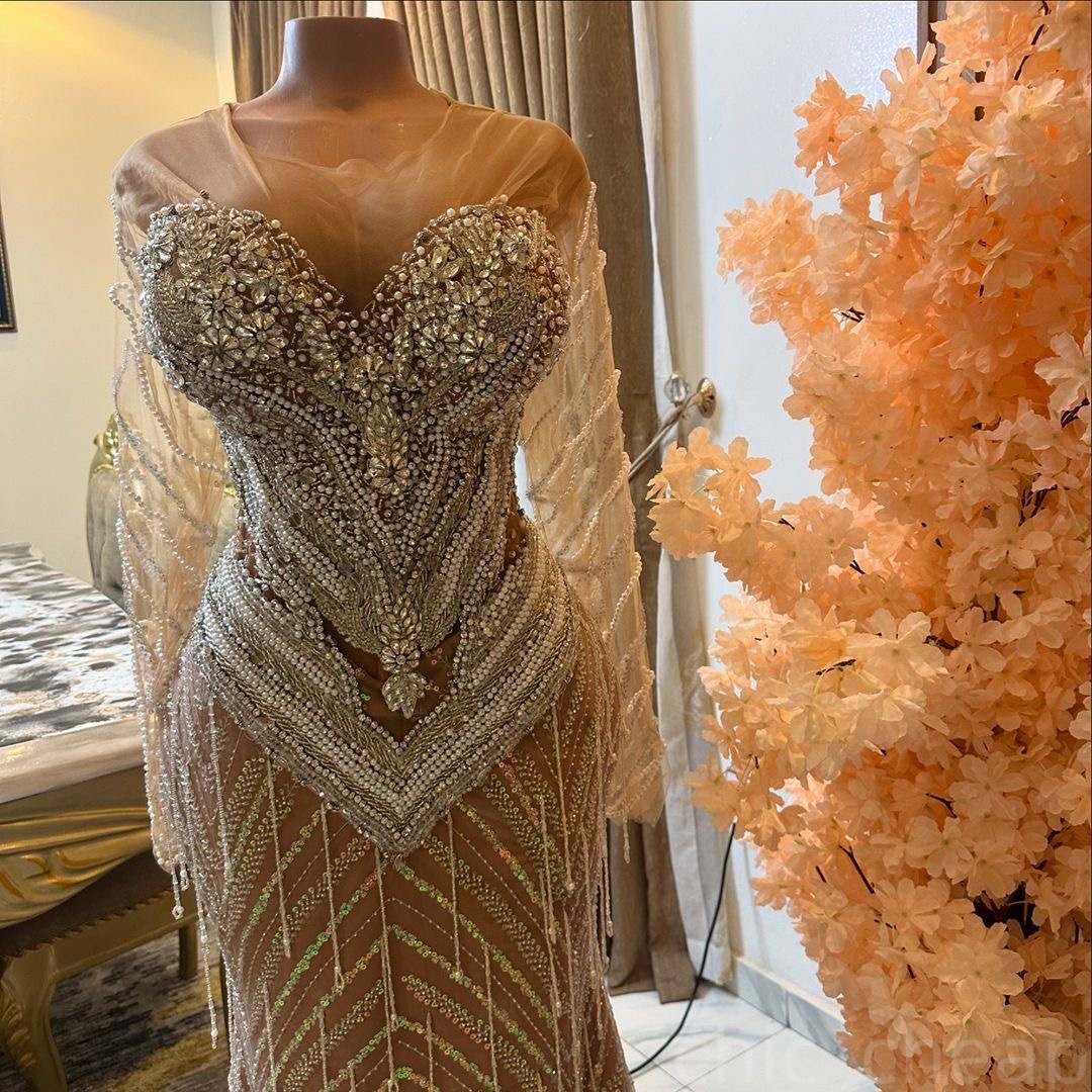 Champagne Illusion Prom Dresses 2025 Rhinestones Beaded Tassels Evening Formal Party Second Birthday Engagement Gowns Plus Size Dress For Special Occa