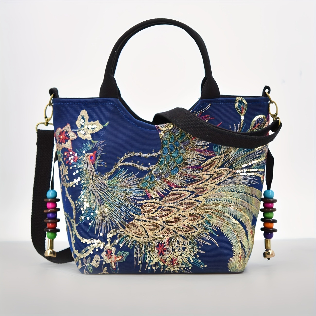 Ethnic Style Large Capacity Strap Crossbody Bag Canvas Embroidered Single Shoulder Handbag