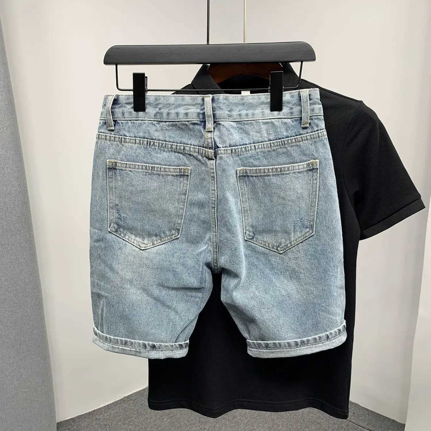 Mens Short Jeans Pants Oversize Big Size Graphic Male Denim Shorts Designer Cut Blue Trend 2024 Xl Thin New in Original JortsXJ241206
