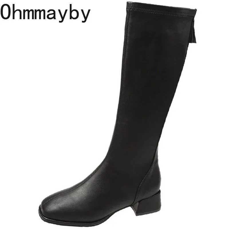 High Quality Winter Ten Thousand Knee High Boots Fi Cfort Soft Leather Square Low Boots Lg Boots Trend Add Fur Bun Boots T241206