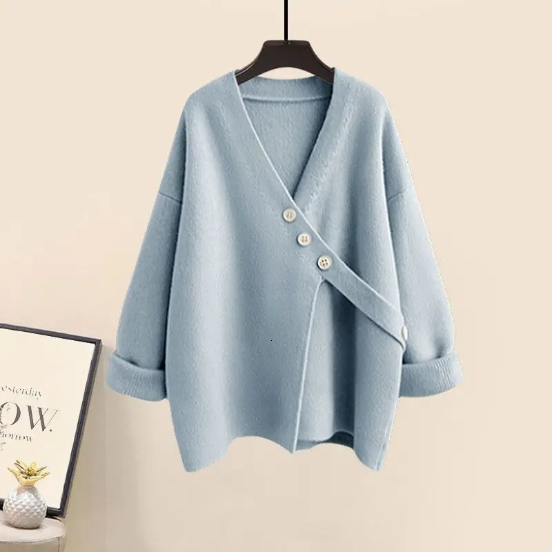 2024 AutumnWinter Korean Elegant Matching Set Womens Fashion Irregular Knitted SweaterWide Leg Pants 2piece Clothing 241206