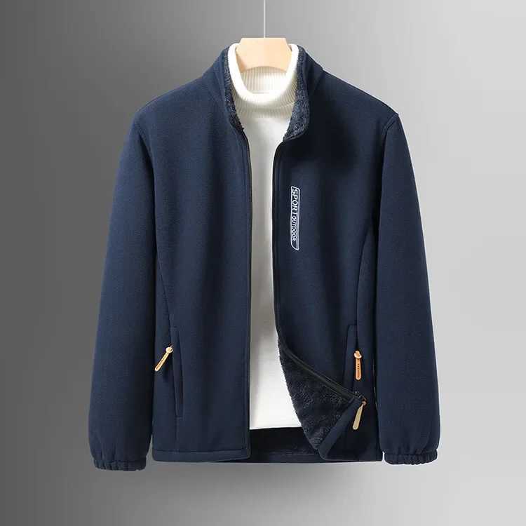Winter Mens Double-sided Velvet Casual Jacket with Zipper Stand Collar and Velvet Warm JacketXJ241206
